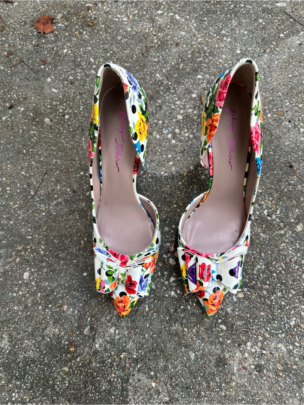 BETSEY JOHNSON Prince P Pumps Multicolor Floral Polka Dot D'Orsay Stiletto Sz 11